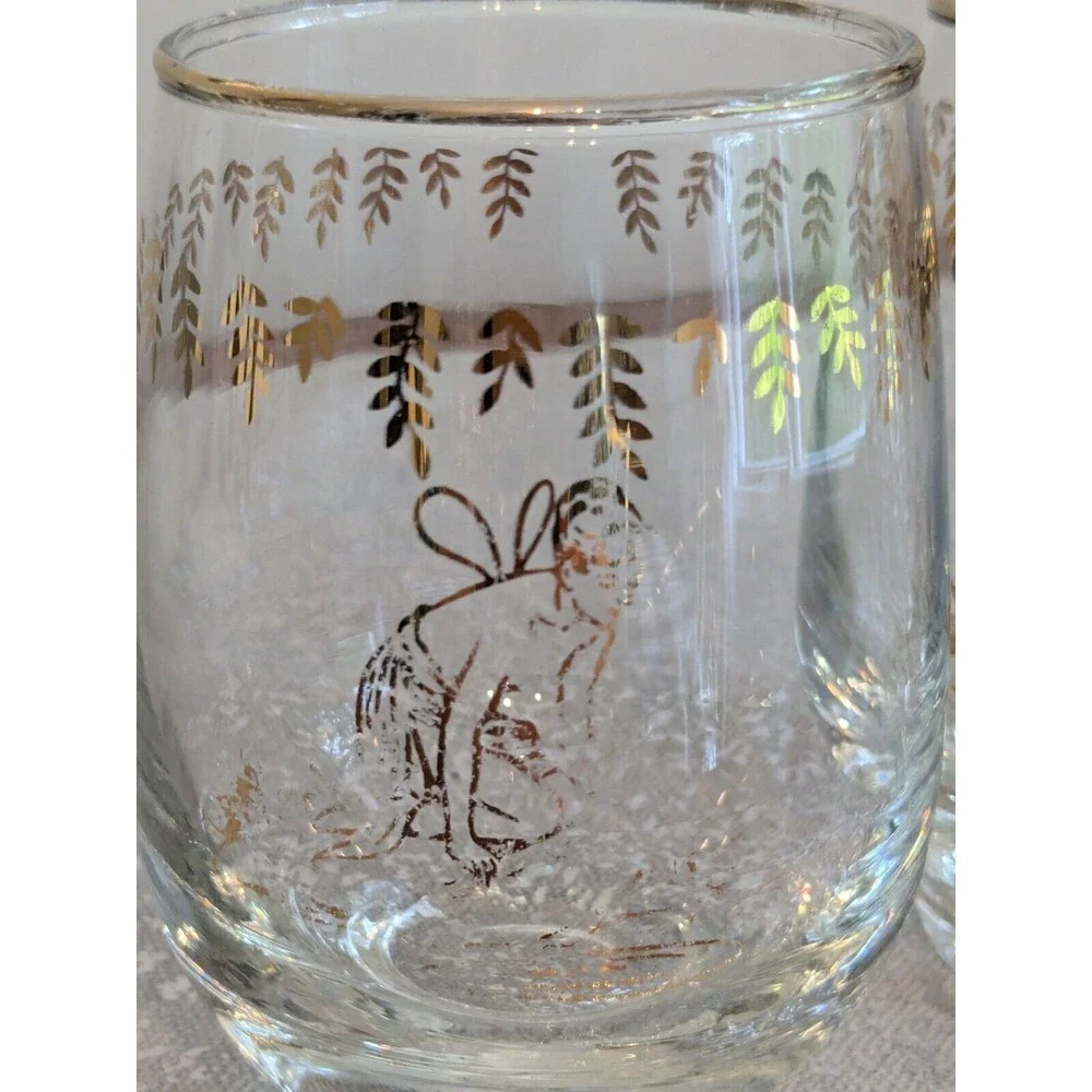 White Rock Tumblers Set 4 Nymph Fairy VTG GingerAle Gold Paint Glass MCM 50s 60s